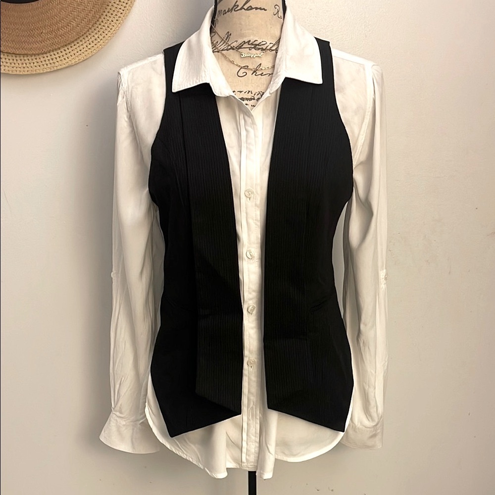 Velvet Heart 2 Piece Set White Button Down Shirt Medium & Pin Stripe Vest Small